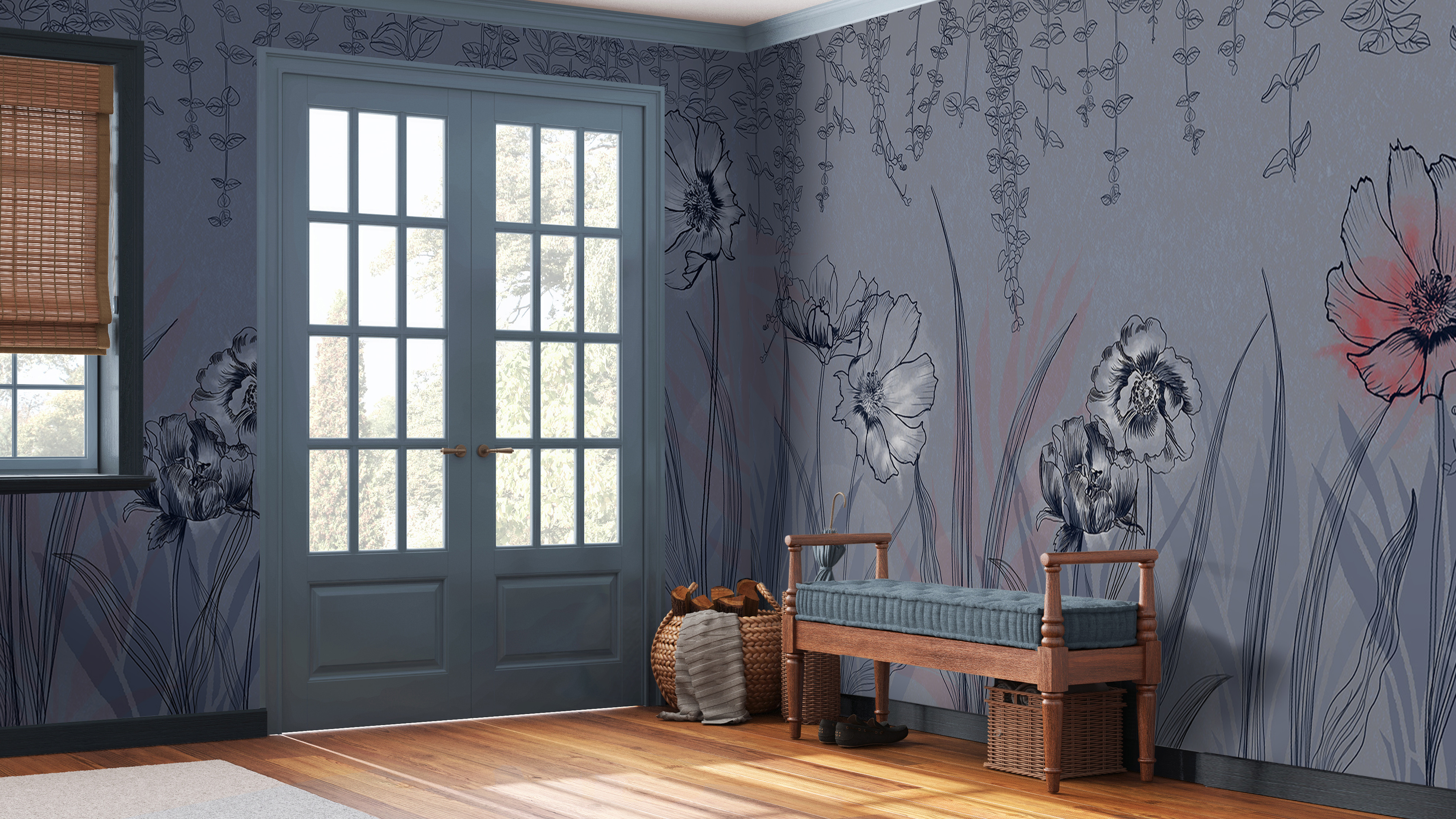 Décor panoramique Floral de WallDreamer dynamisant votre pièce après l'entrée